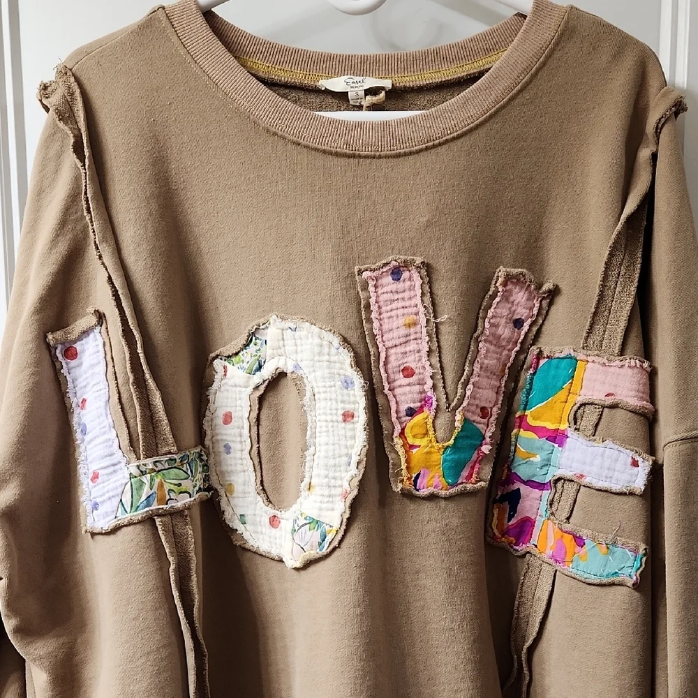 Love Appliqué Pullover Sweatshirt - Taupe - Picture 2 of 5